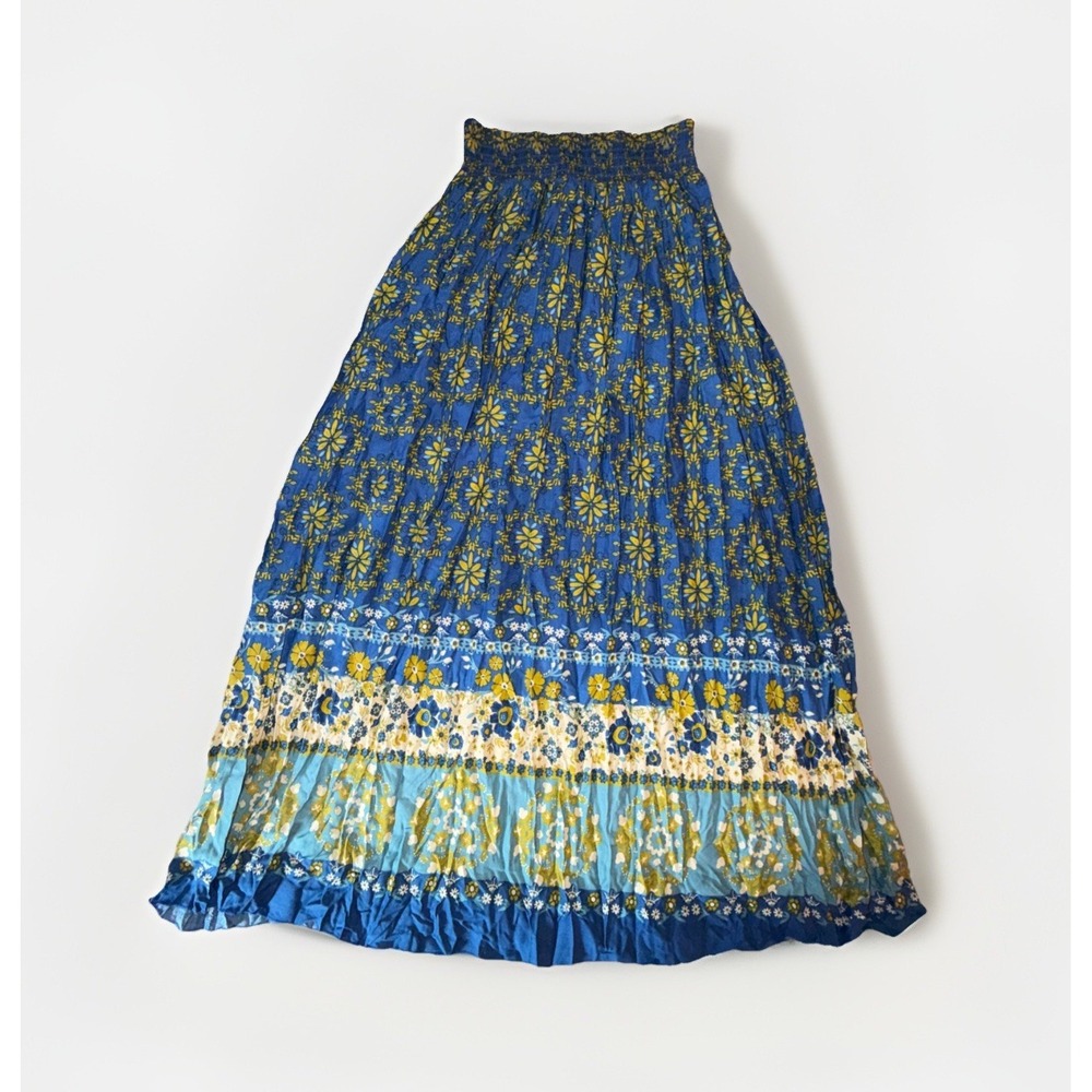 Natural Life Skirt Size S Blue Floral Boho Maxi Pull On Cottage Smocked NWT